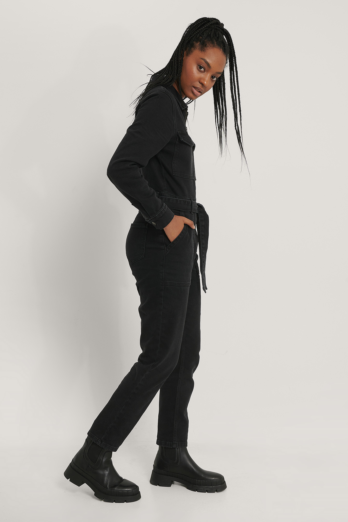 Black NA-KD Trend Combinaison Pantalon En Jean Zippée