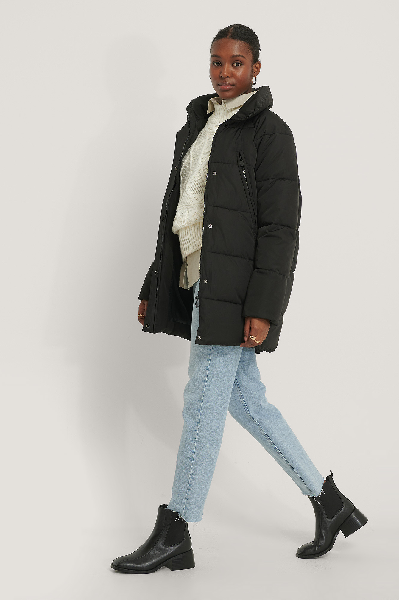 Black Veste Matelassée Zippée