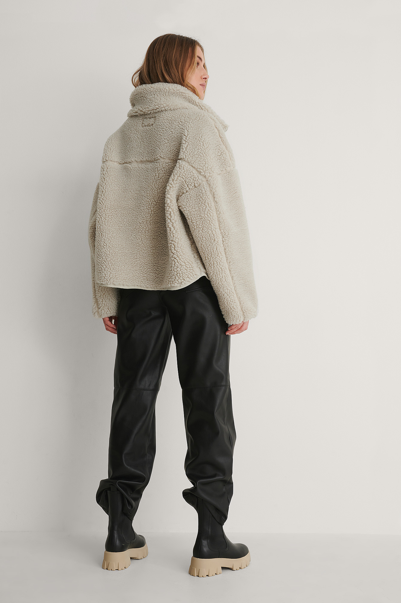 Light Beige Veste Teddy À Poche Zippée