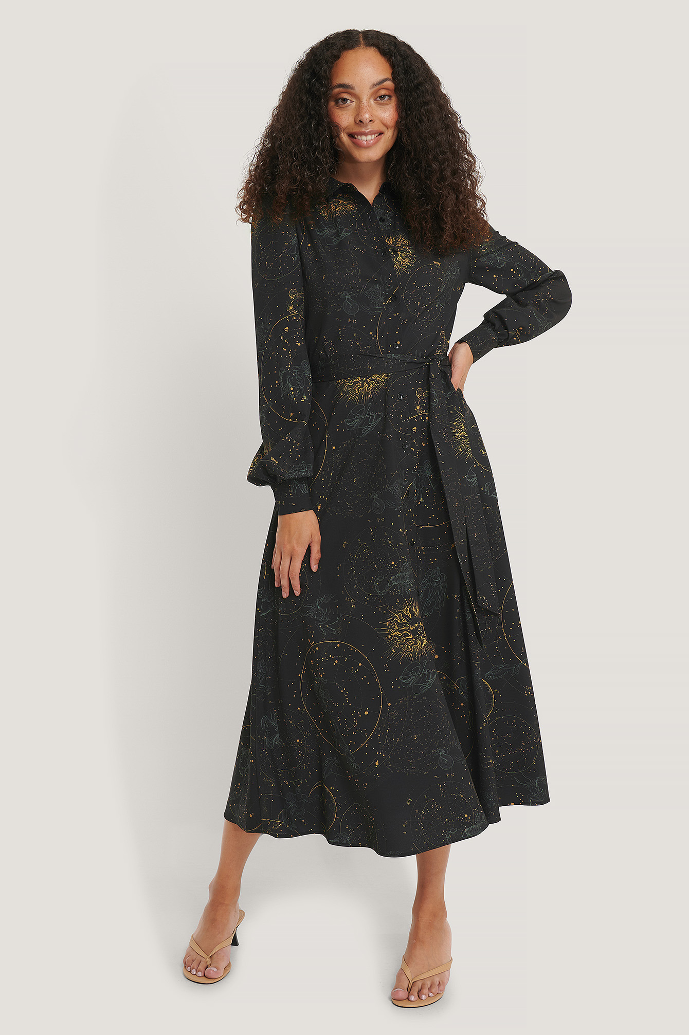 Black Print Robe Chemise À Motifs Signes Du Zodiaque