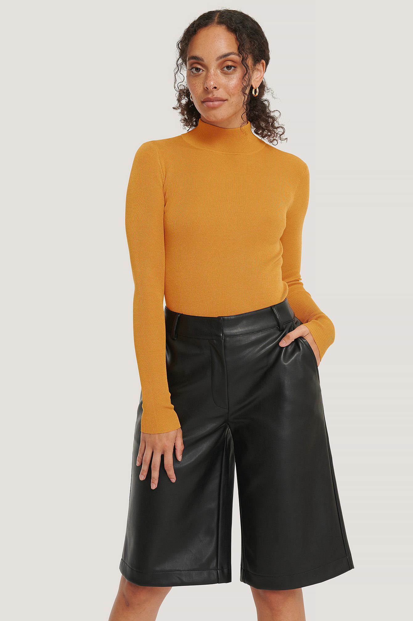 Orange Pull Polo En Maille Côtelée