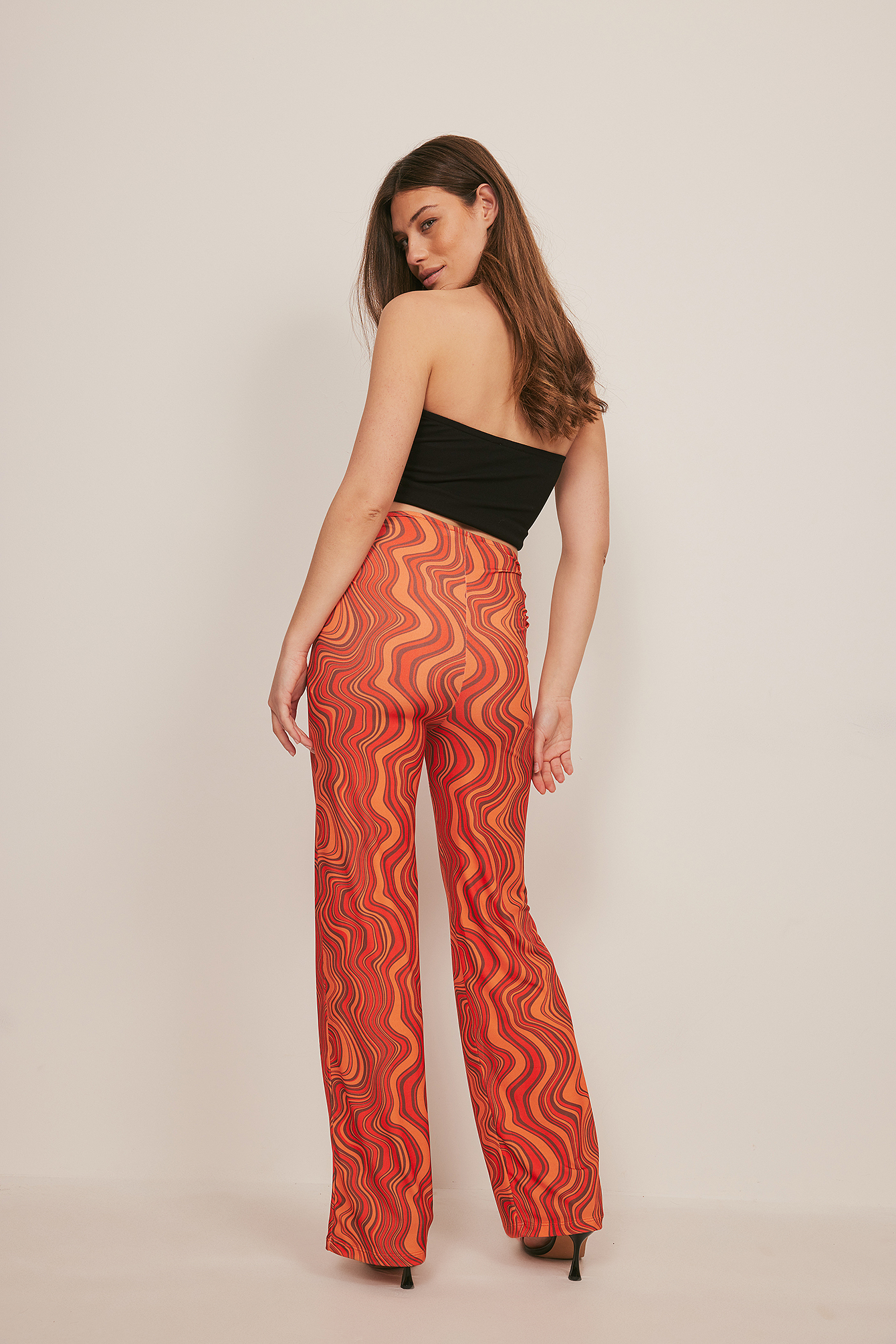 Orange Print Pantalon à laçage