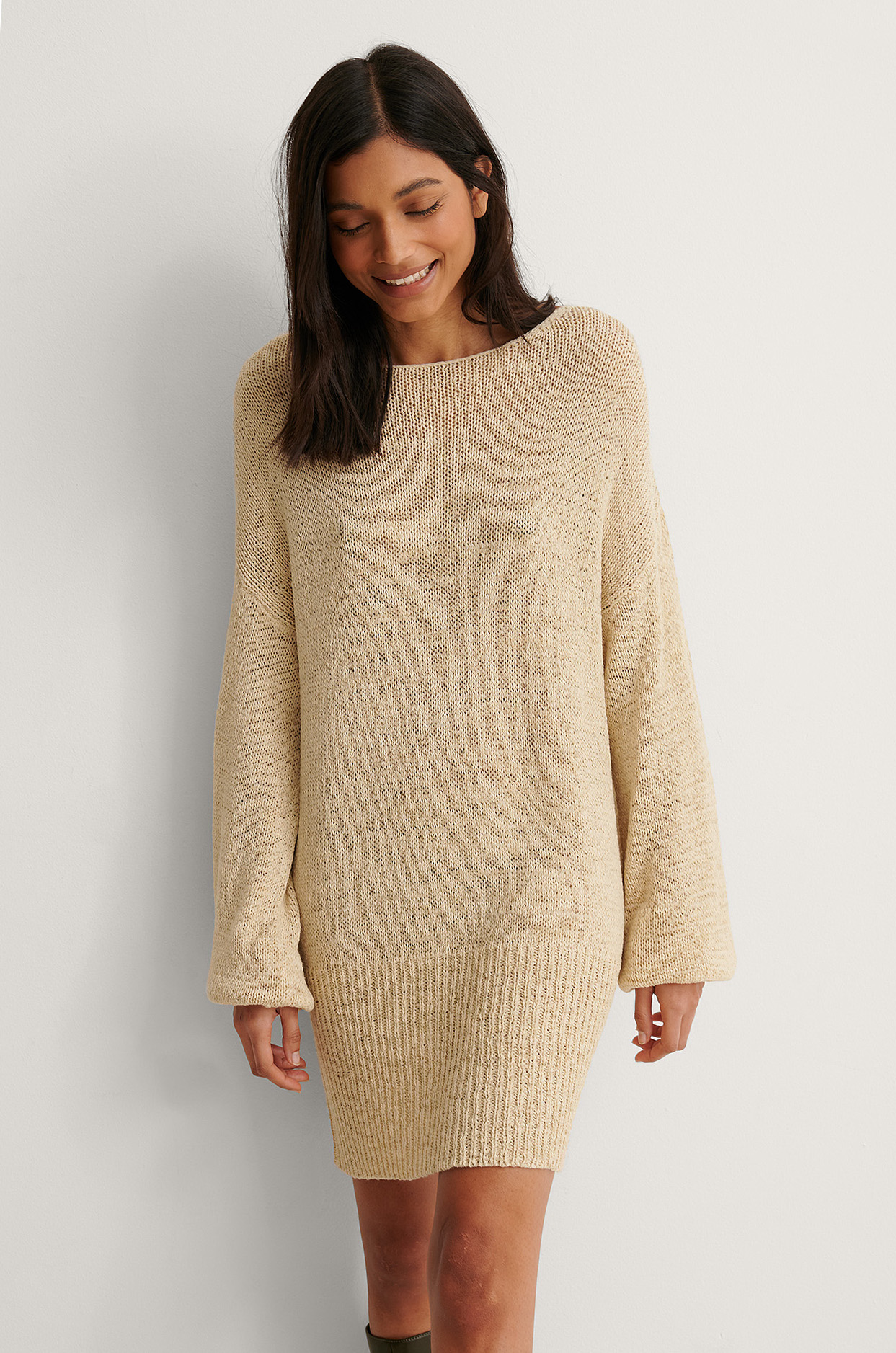 Light Beige Pull En Maille Long Ruban