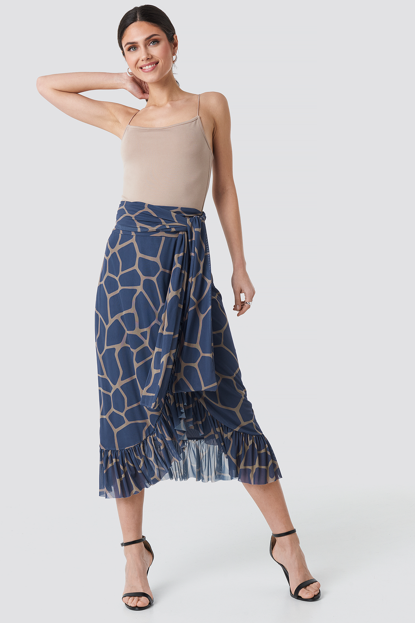 Geometric Blue Print NA-KD Trend Mesh Tied Waist Ankle Skirt