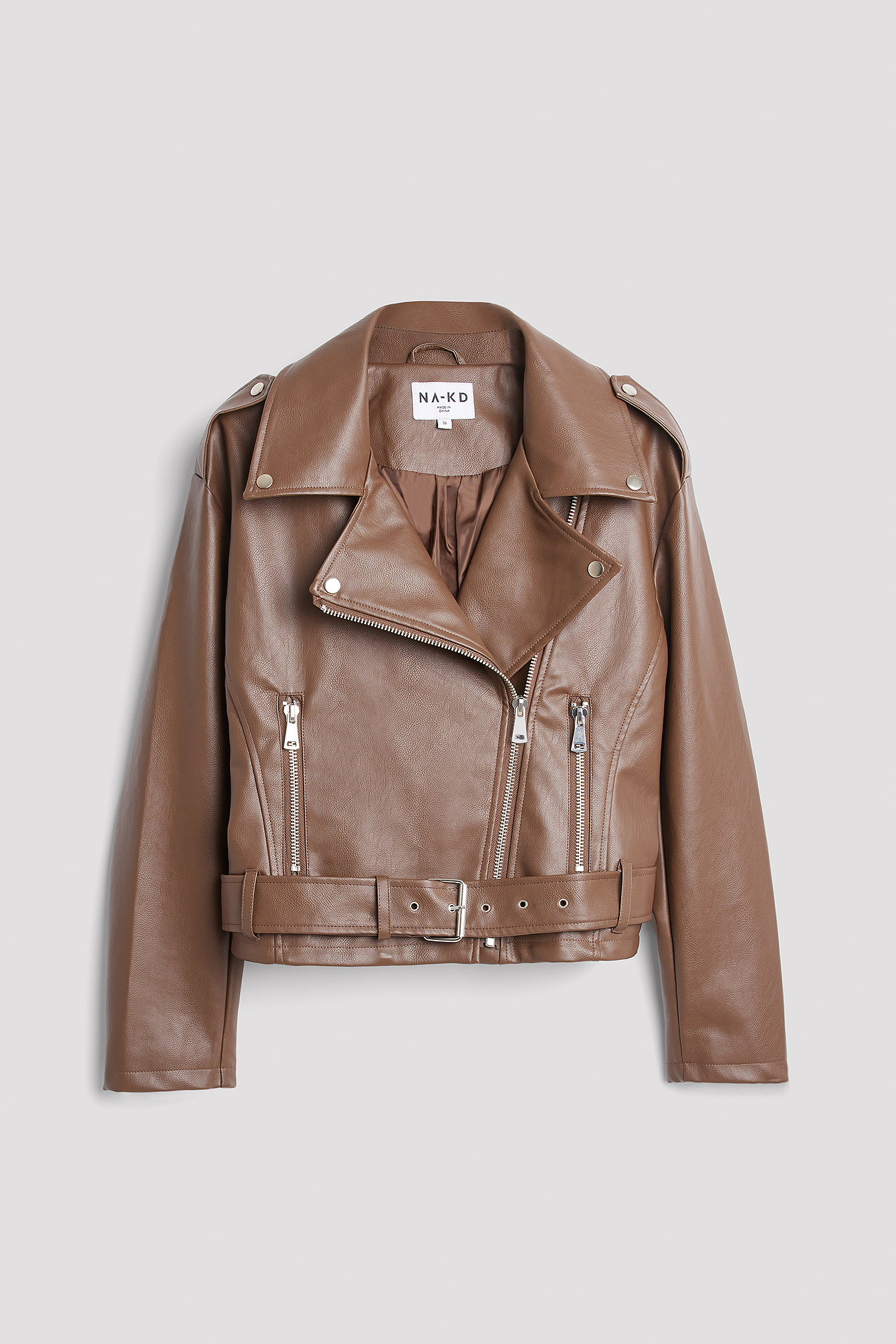 Veste de motard courte en faux cuir oversize Marron NAKD