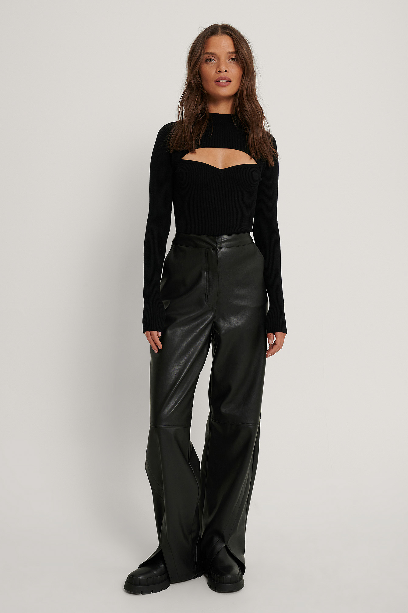 Black Pantalon Faux Cuir