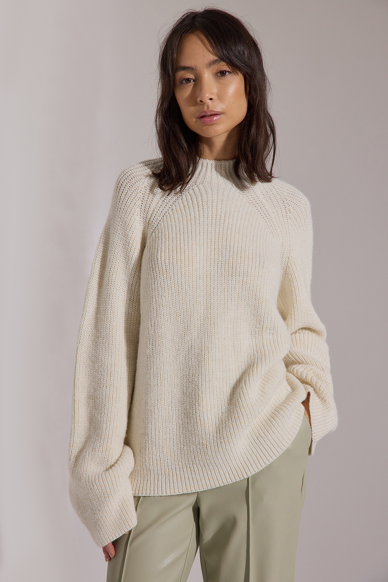 Pull en maille côtelée Crème