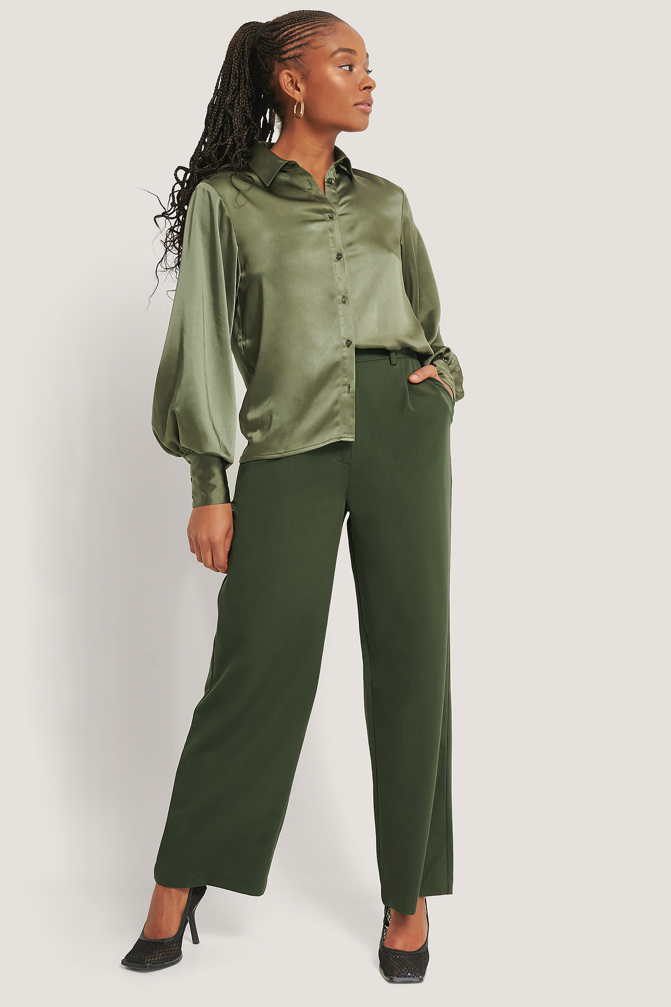 Khaki Pantalon De Costume À Jambe Large