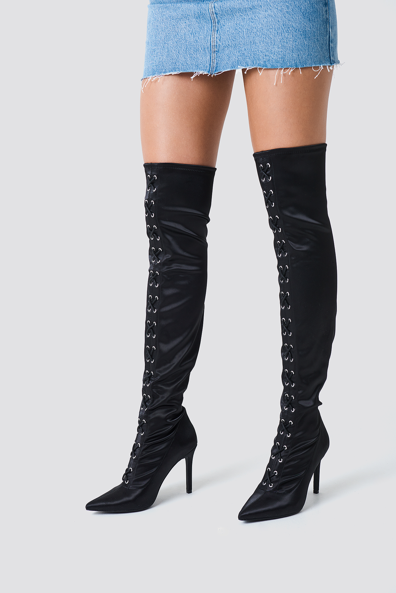 satin lace up boots