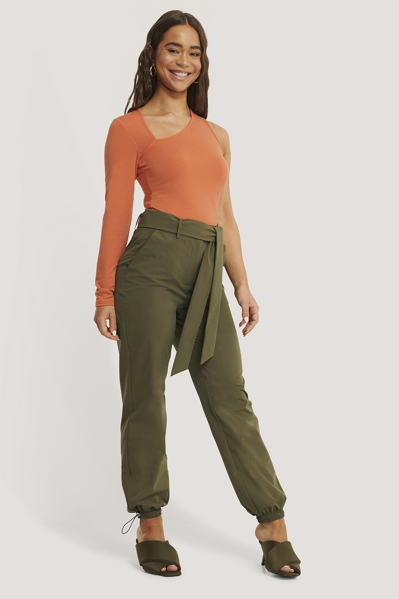 Dark Green Pantalon Ample Avec Ceinture