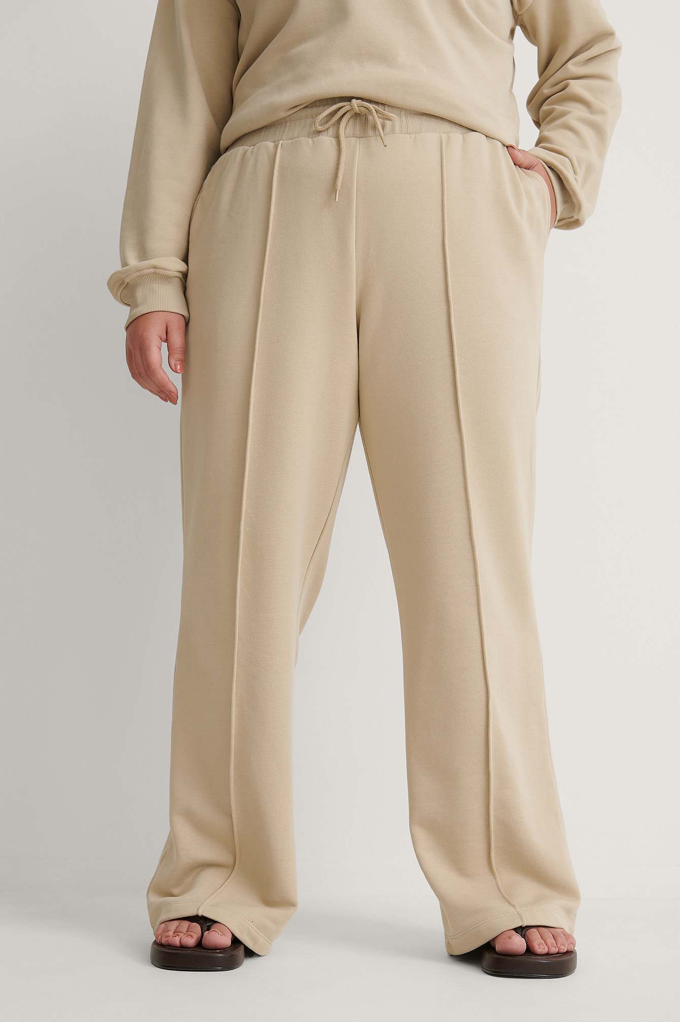 Beige Biologique Pantalon De Survêtement À Coutures Apparentes