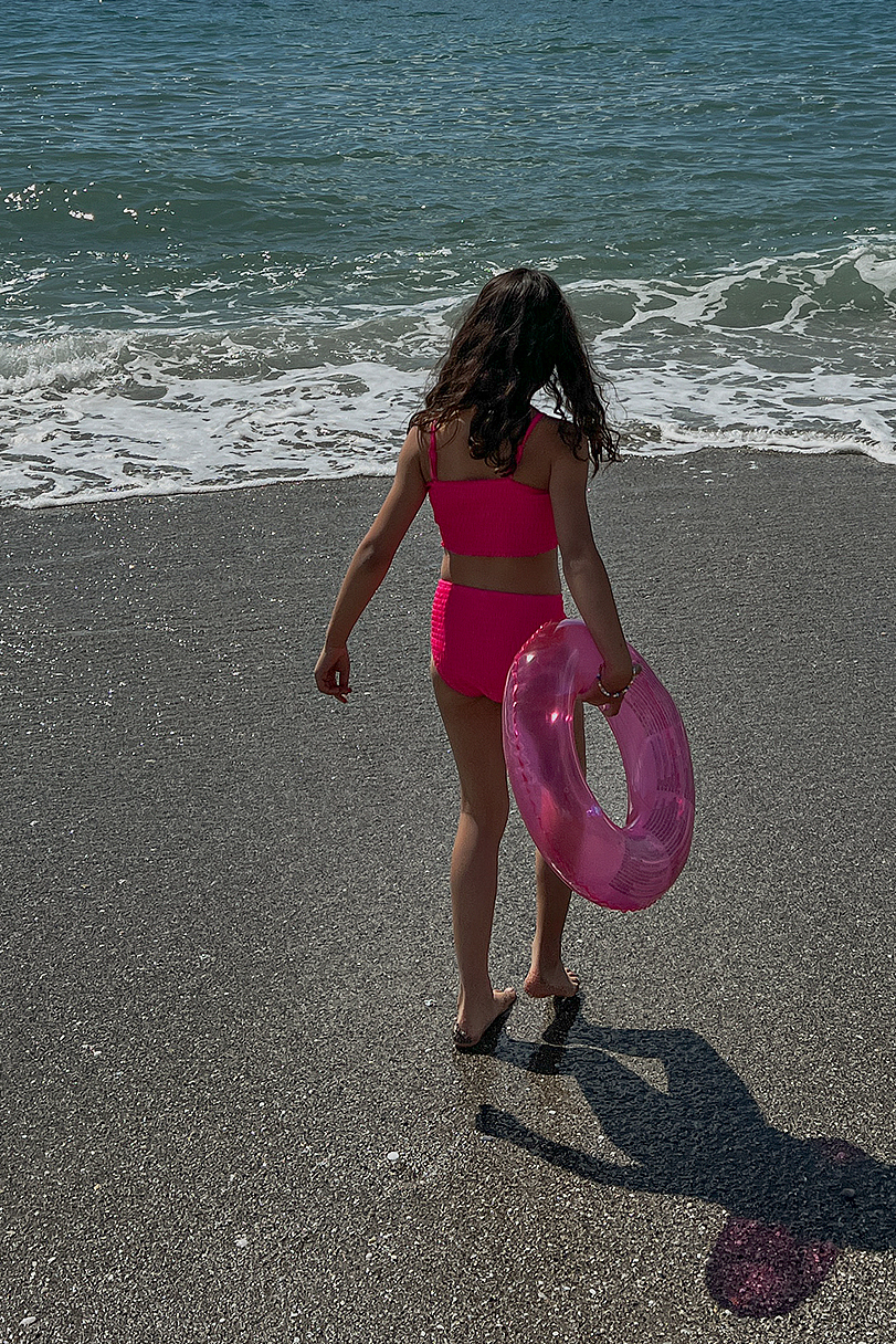 Hot Pink Culotte de bikini froncée