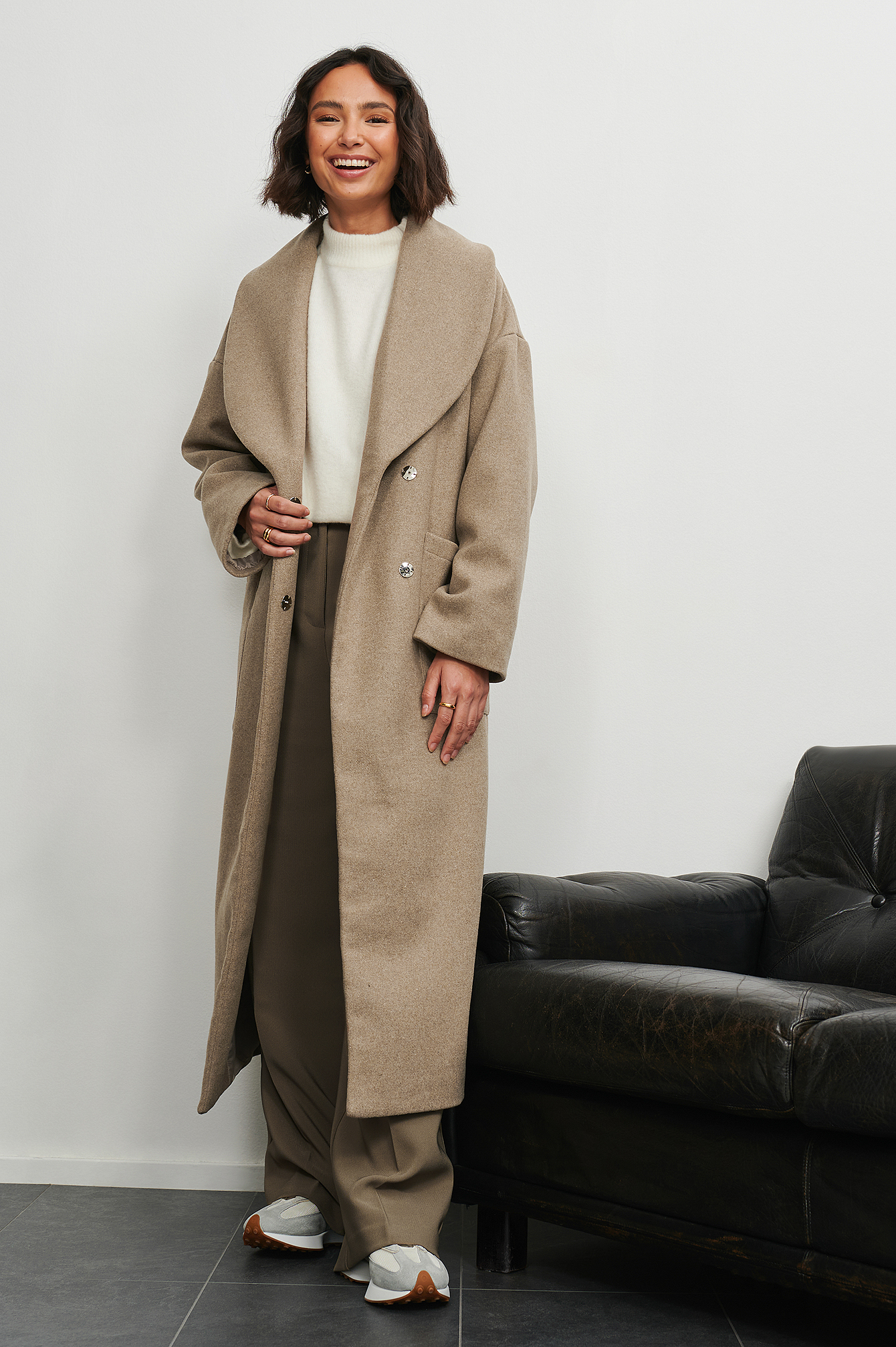 Taupe Manteau grandes poches