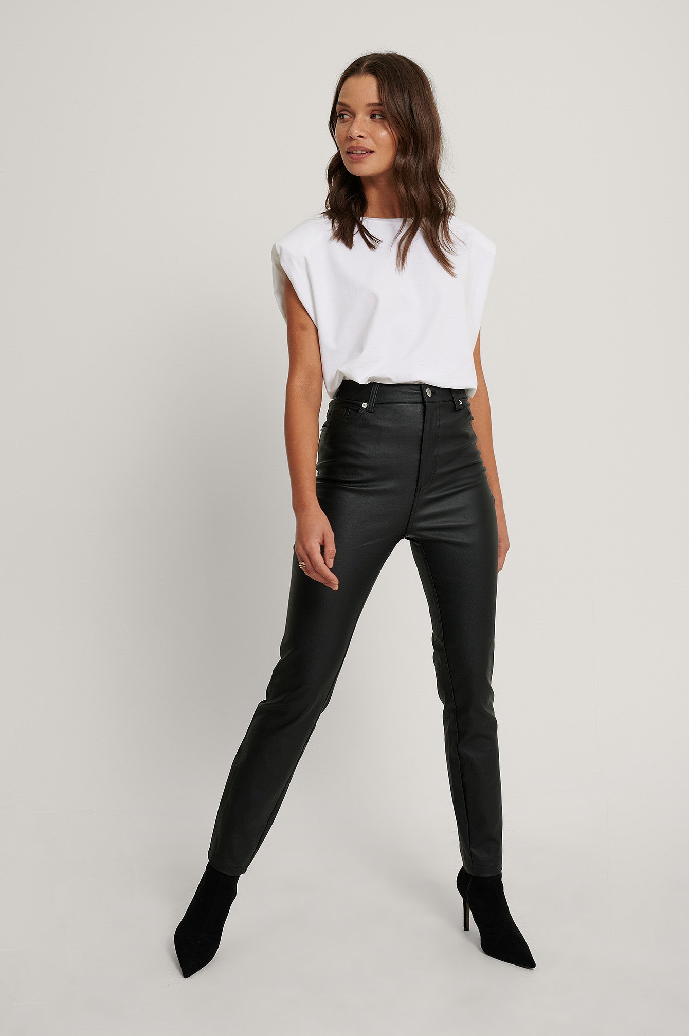 Waxed High Waist Trousers Outfit.
