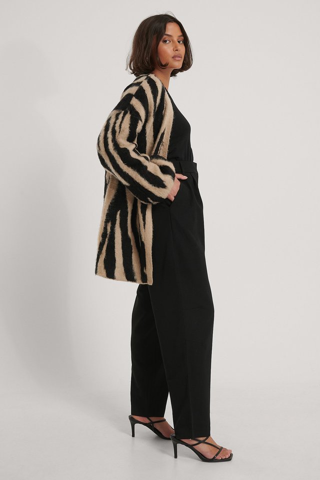 Zebra Knitted Oversized Brushed Cardigan Outfit.