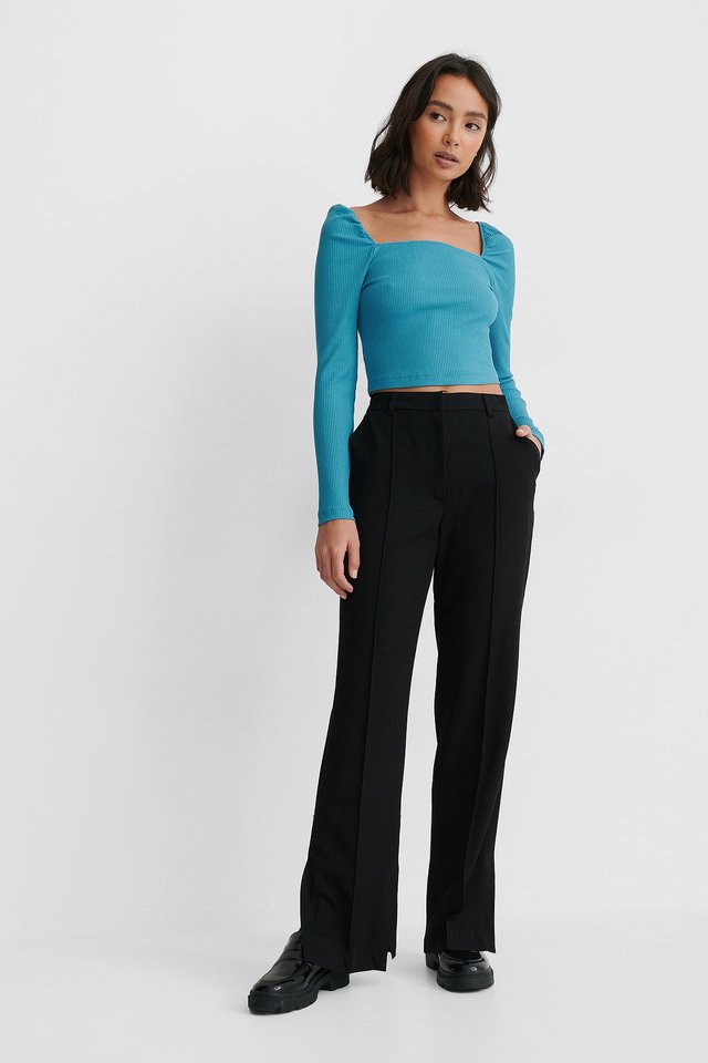 Square Neck Rib Top Outfit.