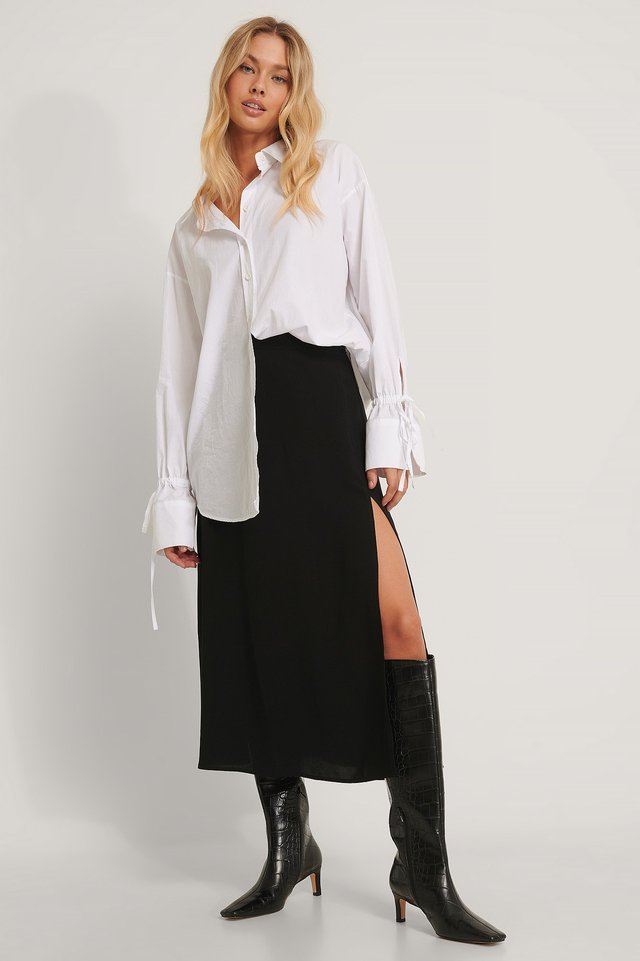 Paperwaist Pu Midi Skirt Outfit.