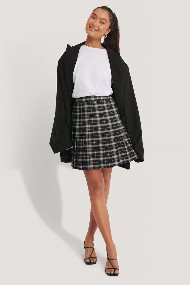 Pleated Mini Check Skirt Outfit.