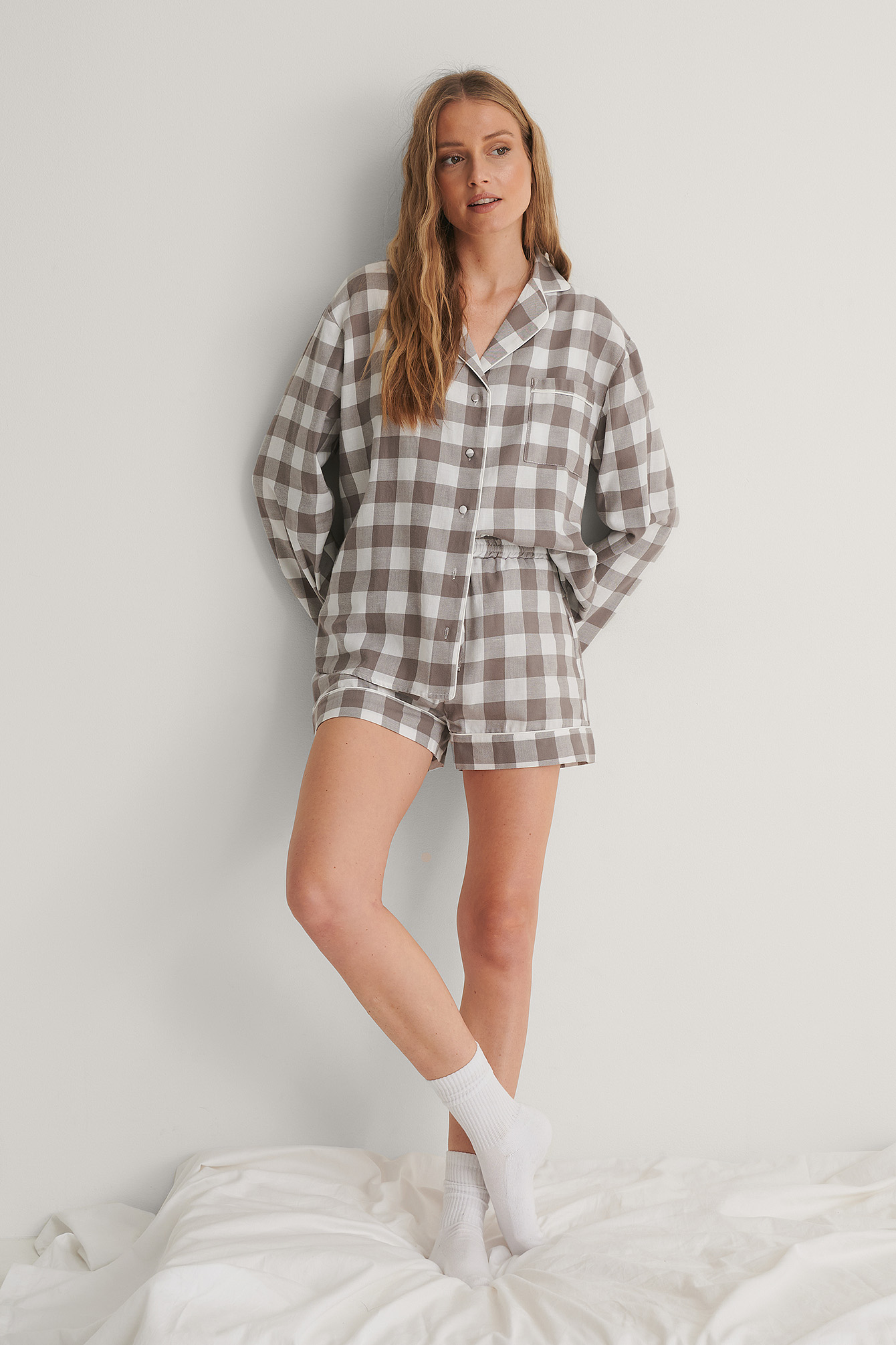 Flannel Pyjamas Shorts Outfit.