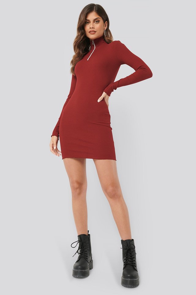 Zip Detail Ribbed Dress Outfit.