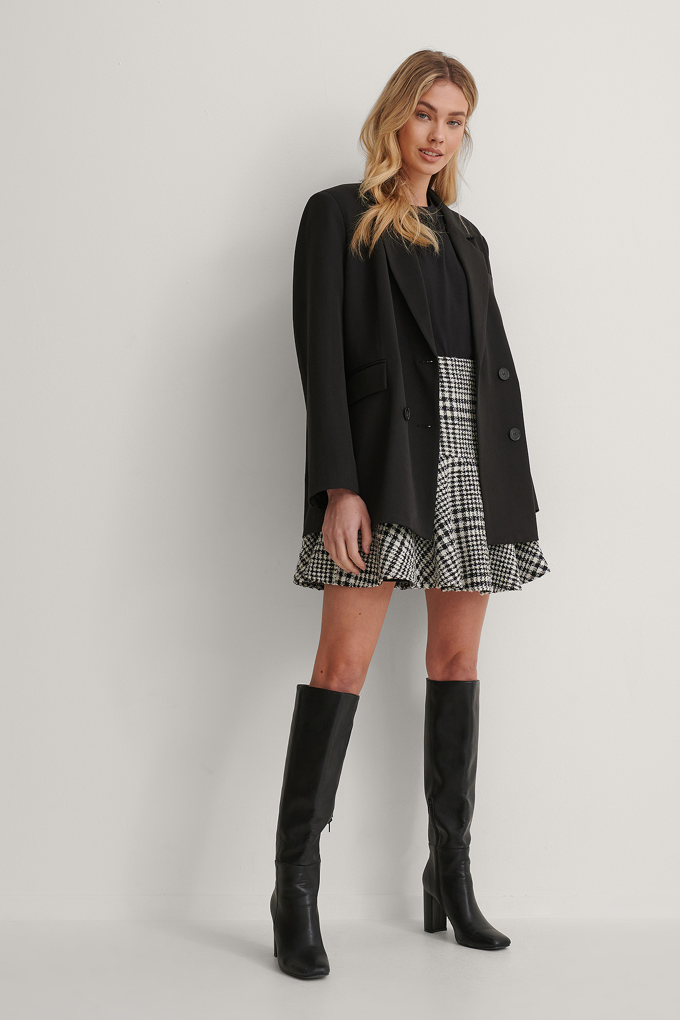 Dogtooth Tweed Skirt Outfit.