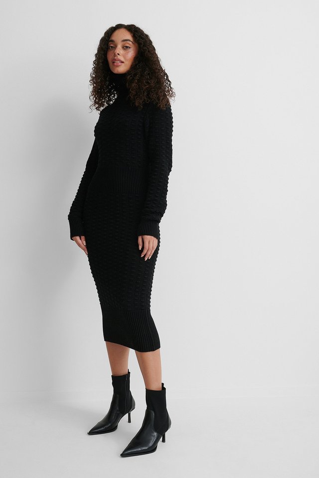 High Neck Knitted Dress Outfit.
