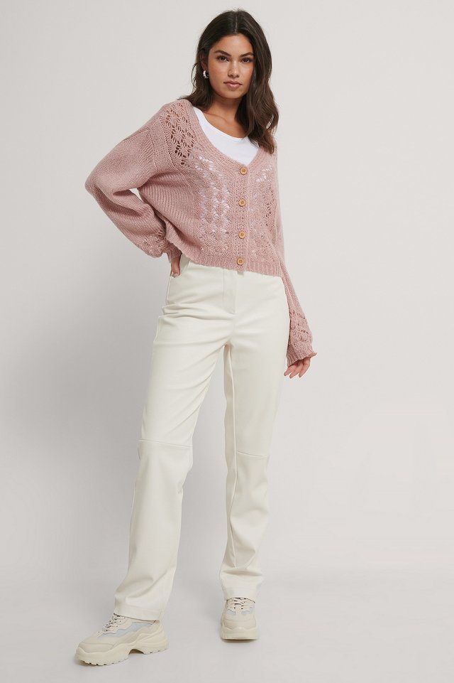 Pattern Knitted Cropped Cardigan Outfit.