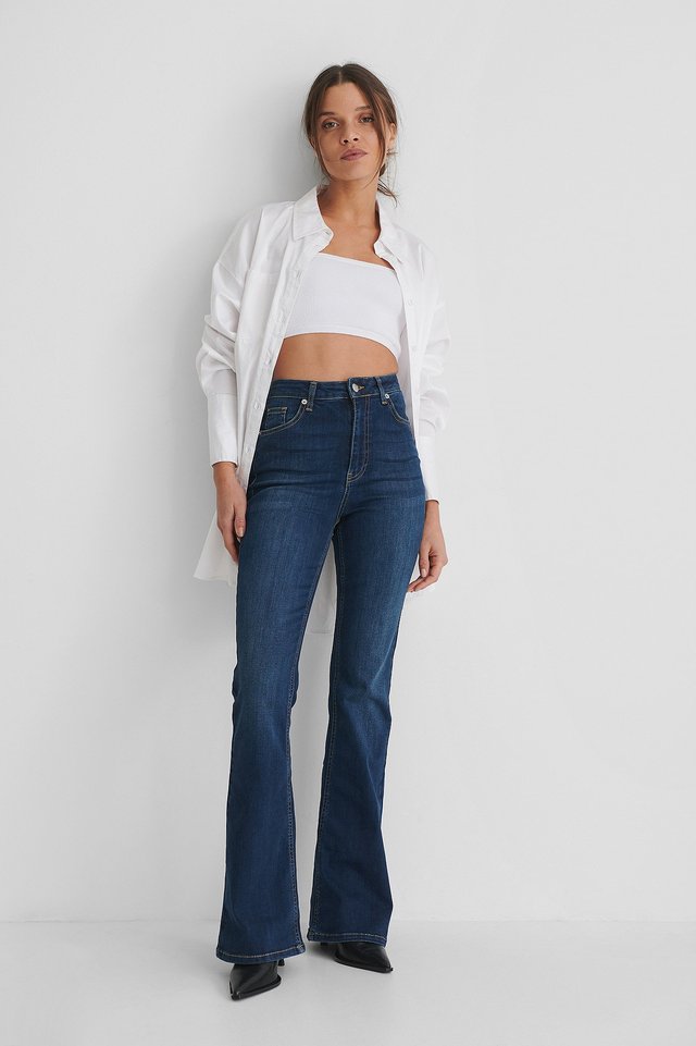 Bootcut High Waist Skinny Jeans Blue Outfit.