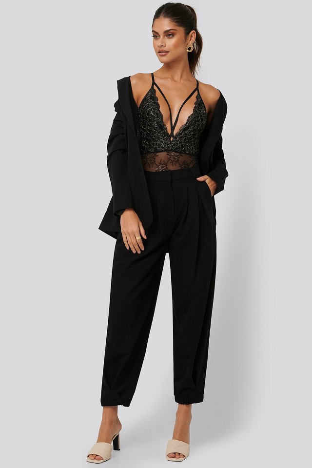 Glittery Lace Strap Bodysuit Outfit.