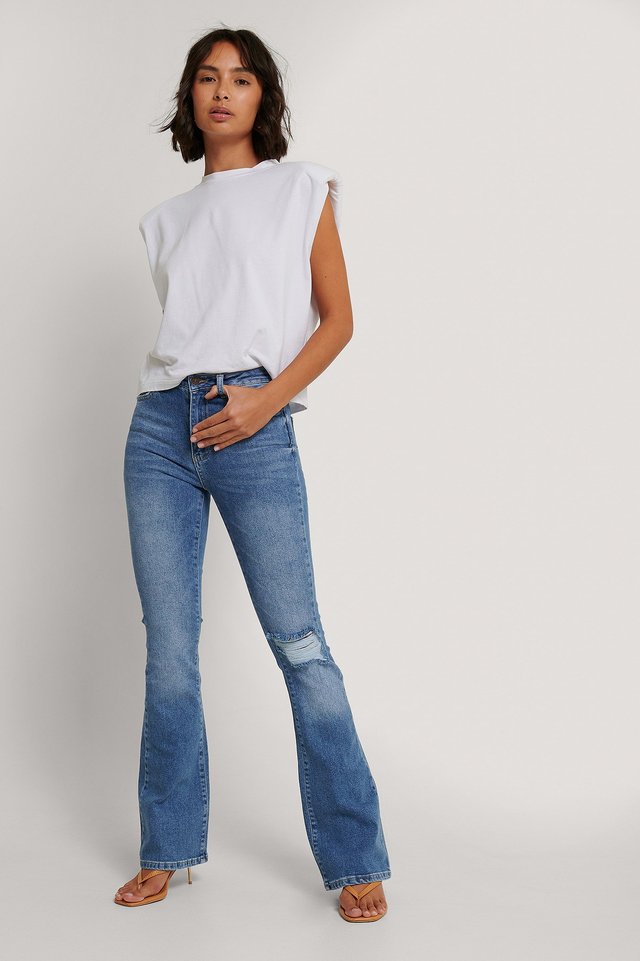 High Waist Flare Jeans Blue Outfit.