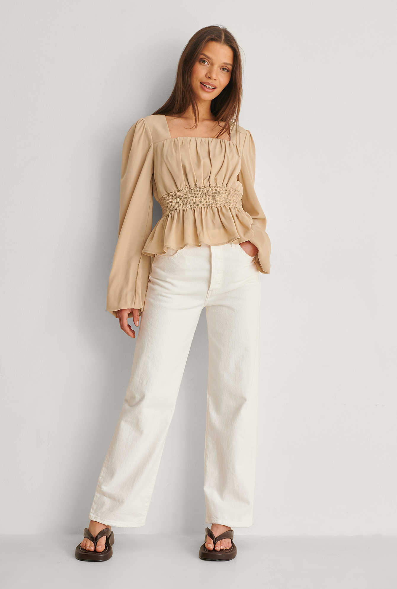 Smock Waist LS Blouse Outfit.