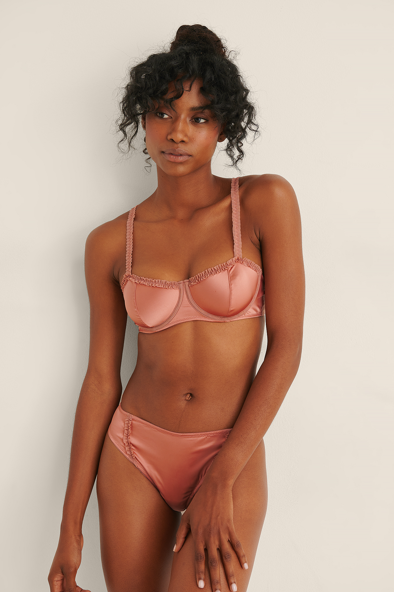 Ruffled Detailed Satin Thong Outfit