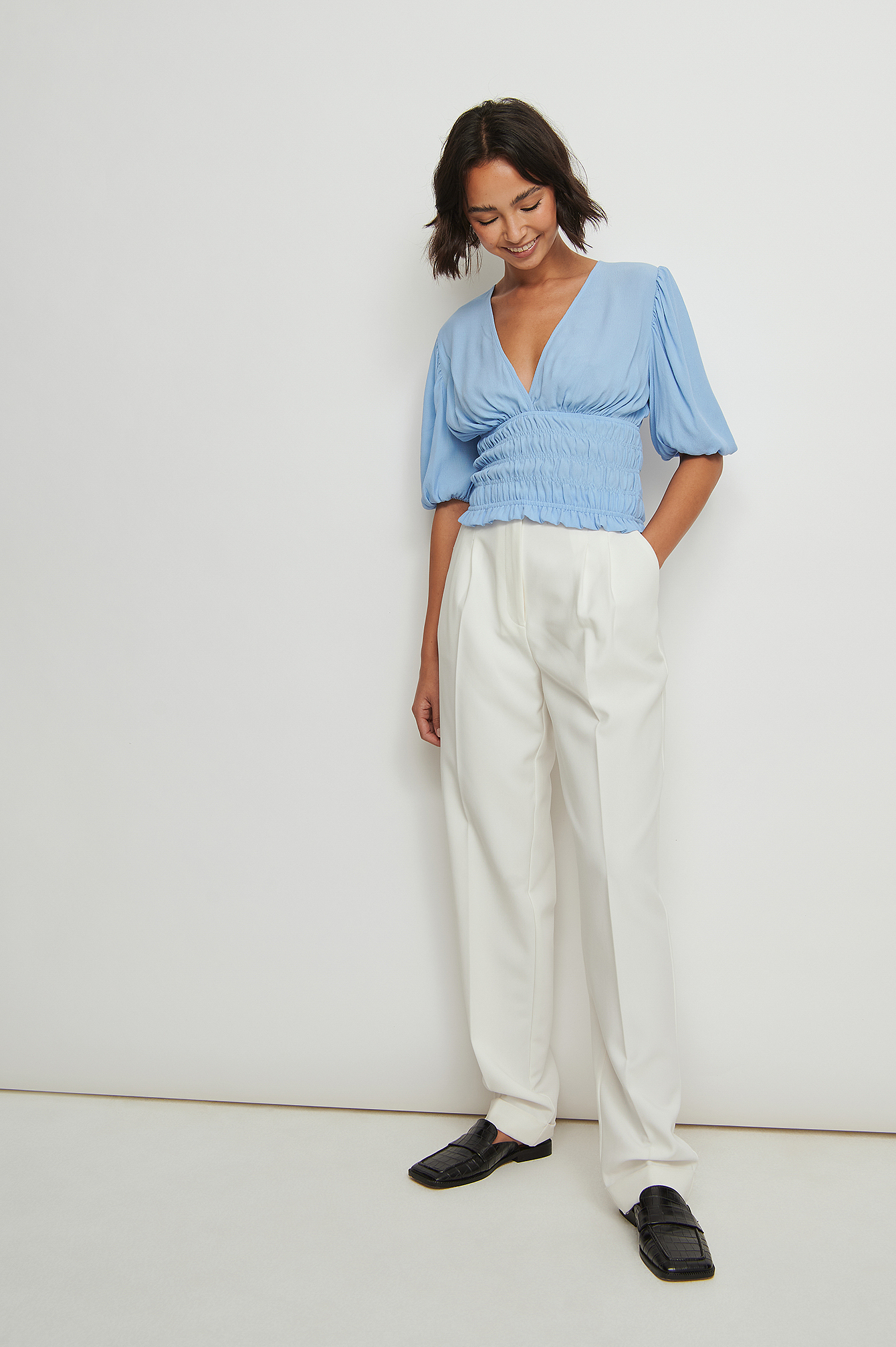 Smock Waist V-Neck Top Outfit
