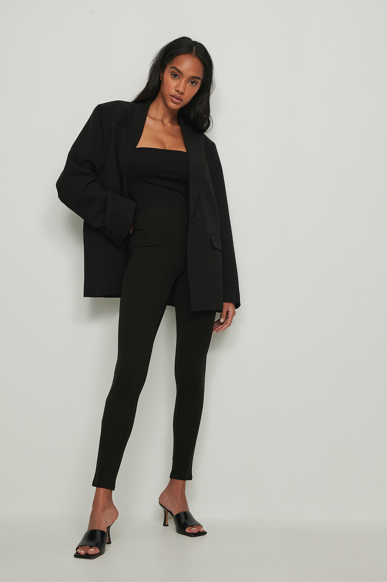 Cut Out Waist Detail Rib Pants Outfit