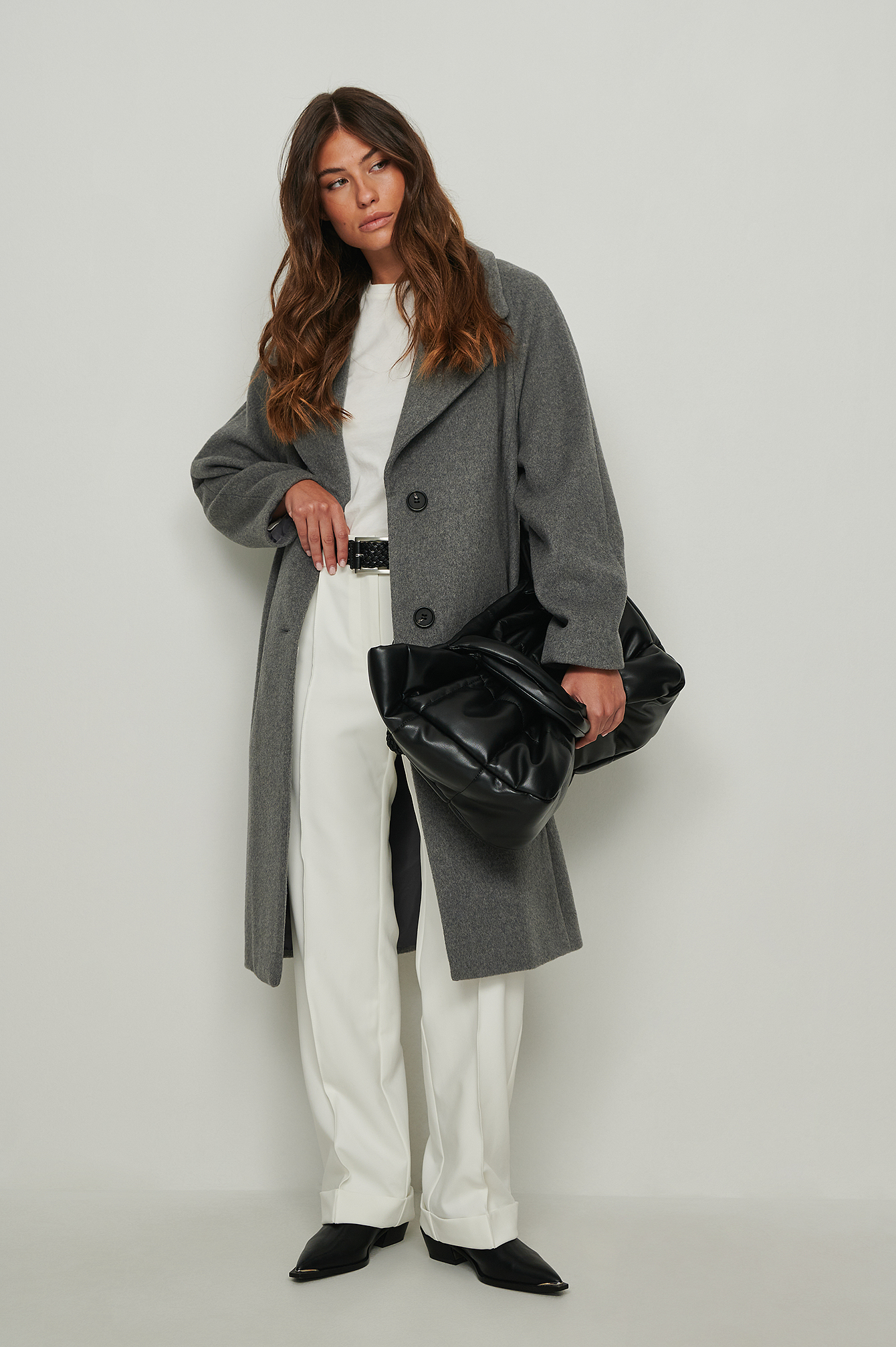 Recycled Wool Blend Oversized Coat Outfit.