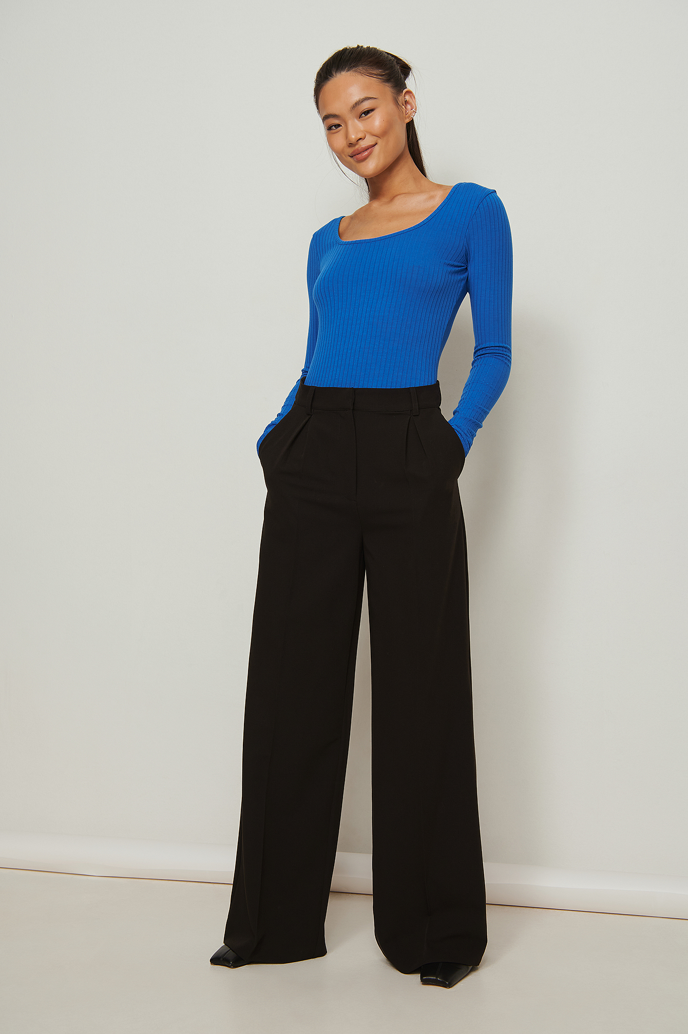 Recycled Deep Round Neck Rib Top Outfit