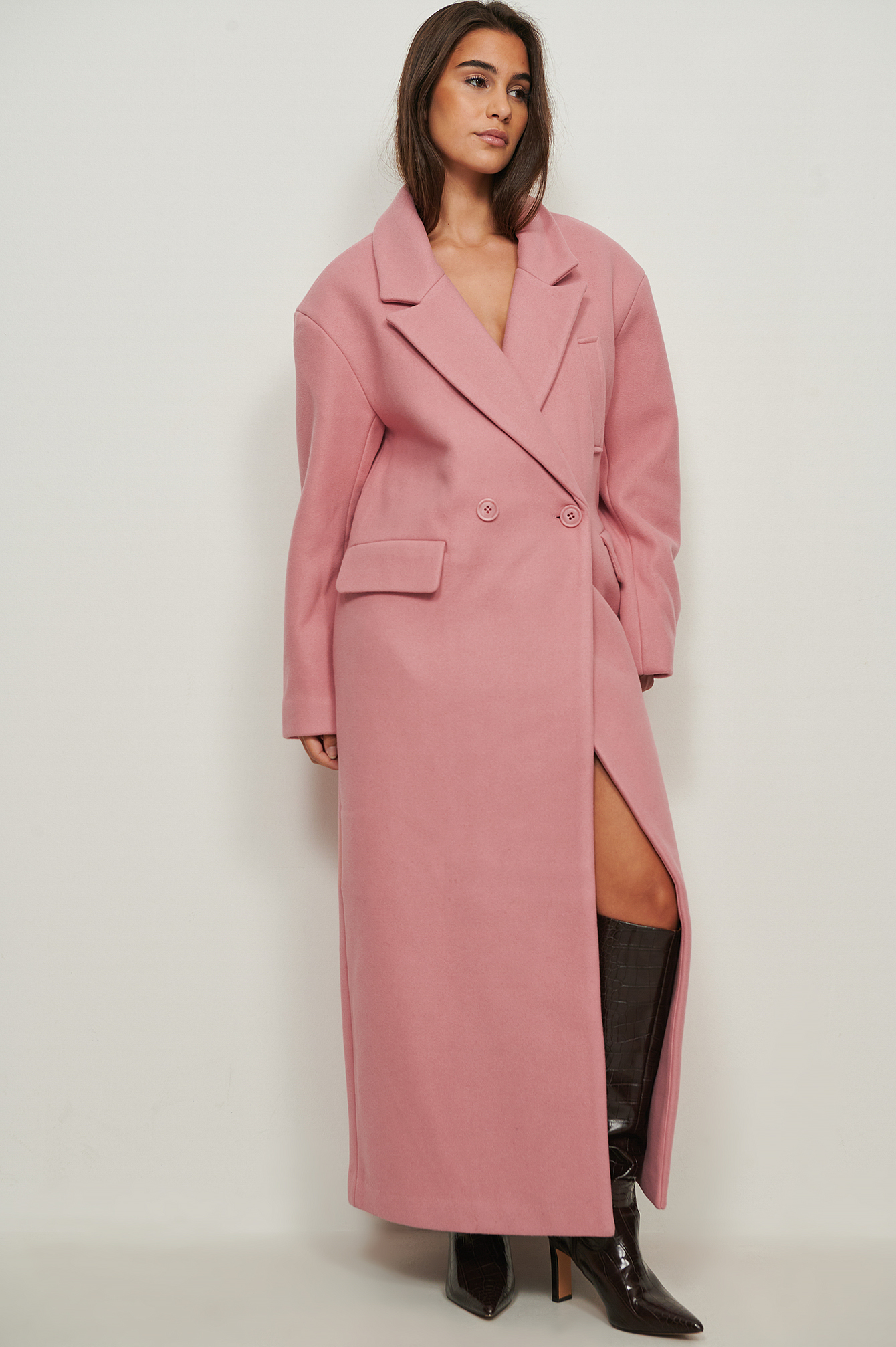 Pink Manteau en laine mélangée surdimensionné à larges épaules