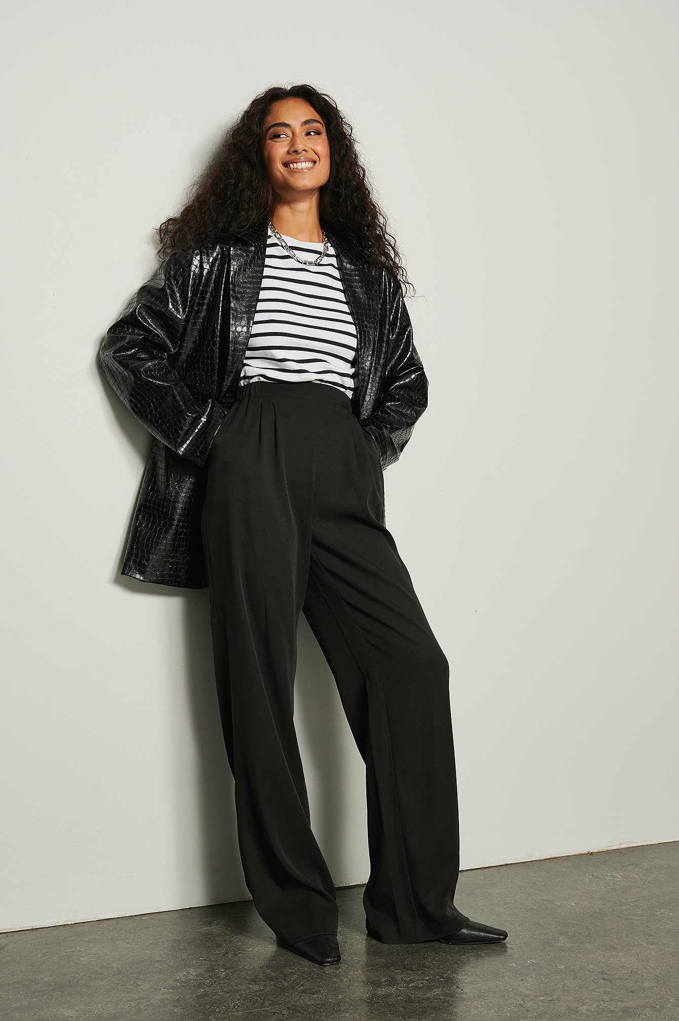 Recycled Soft Elastic Waist Suit Pants Outfit