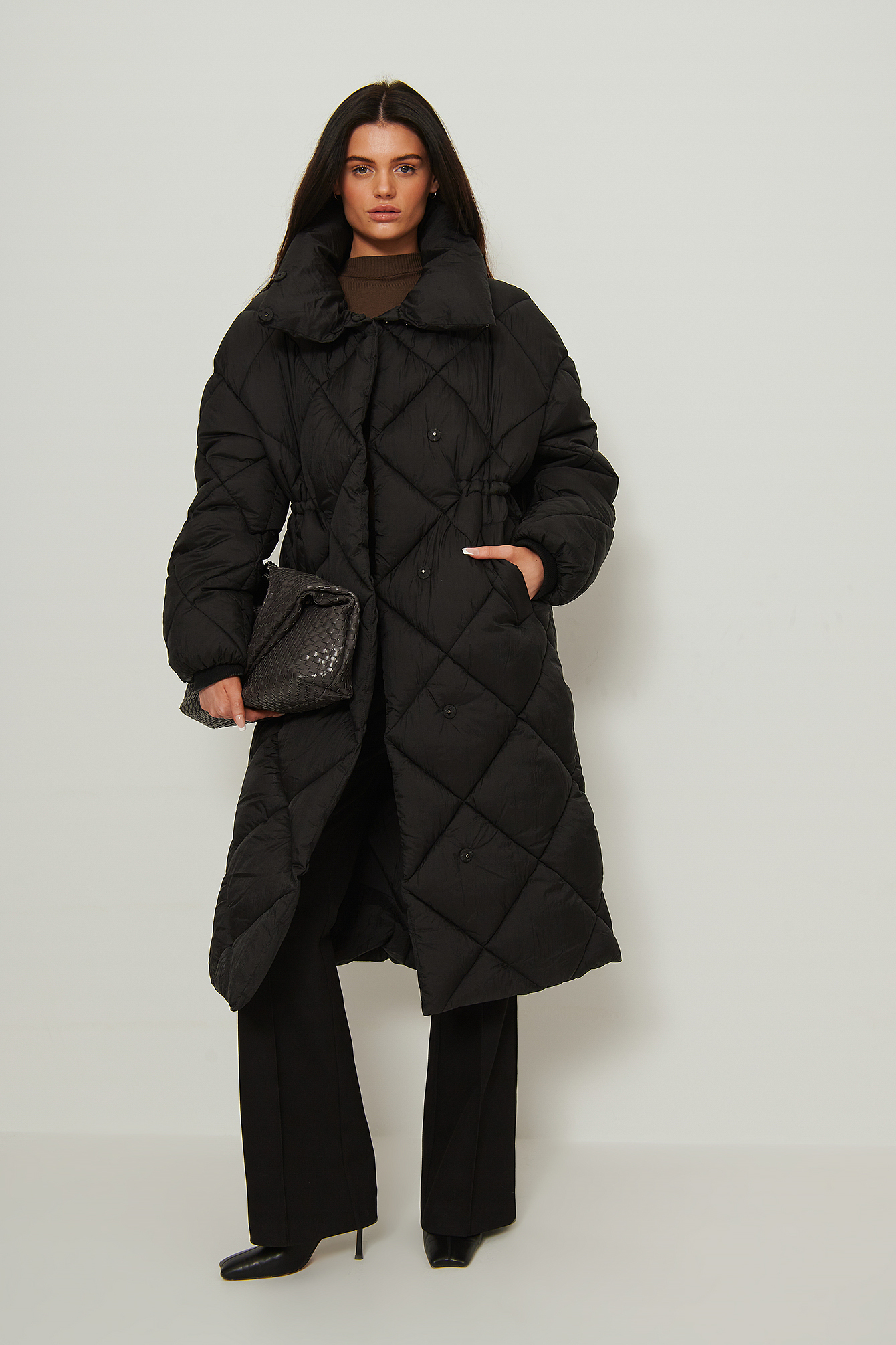 Quilted Drawstring Padded Jacket Outfit.