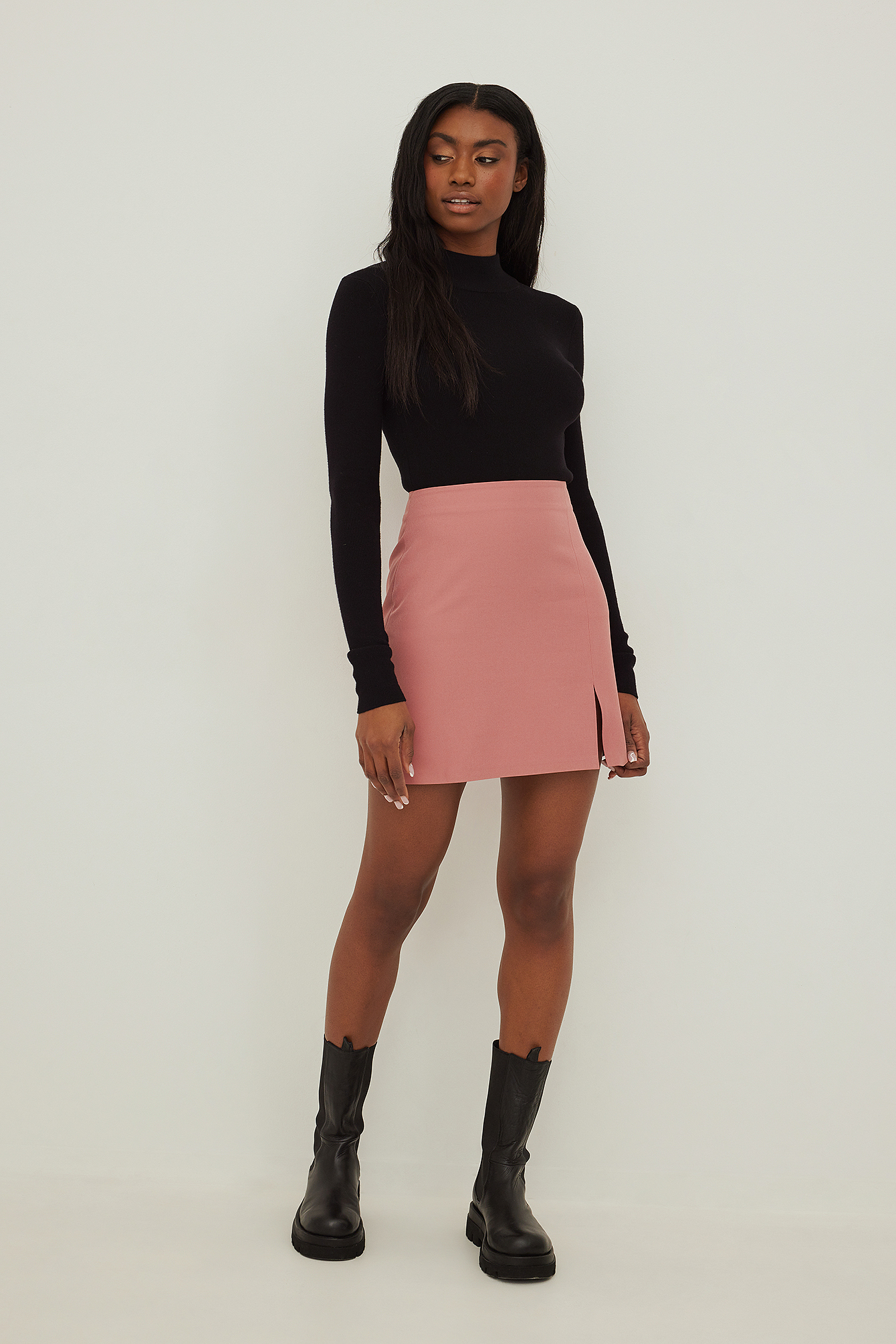 Recycled Mini Slit Skirt Outfit