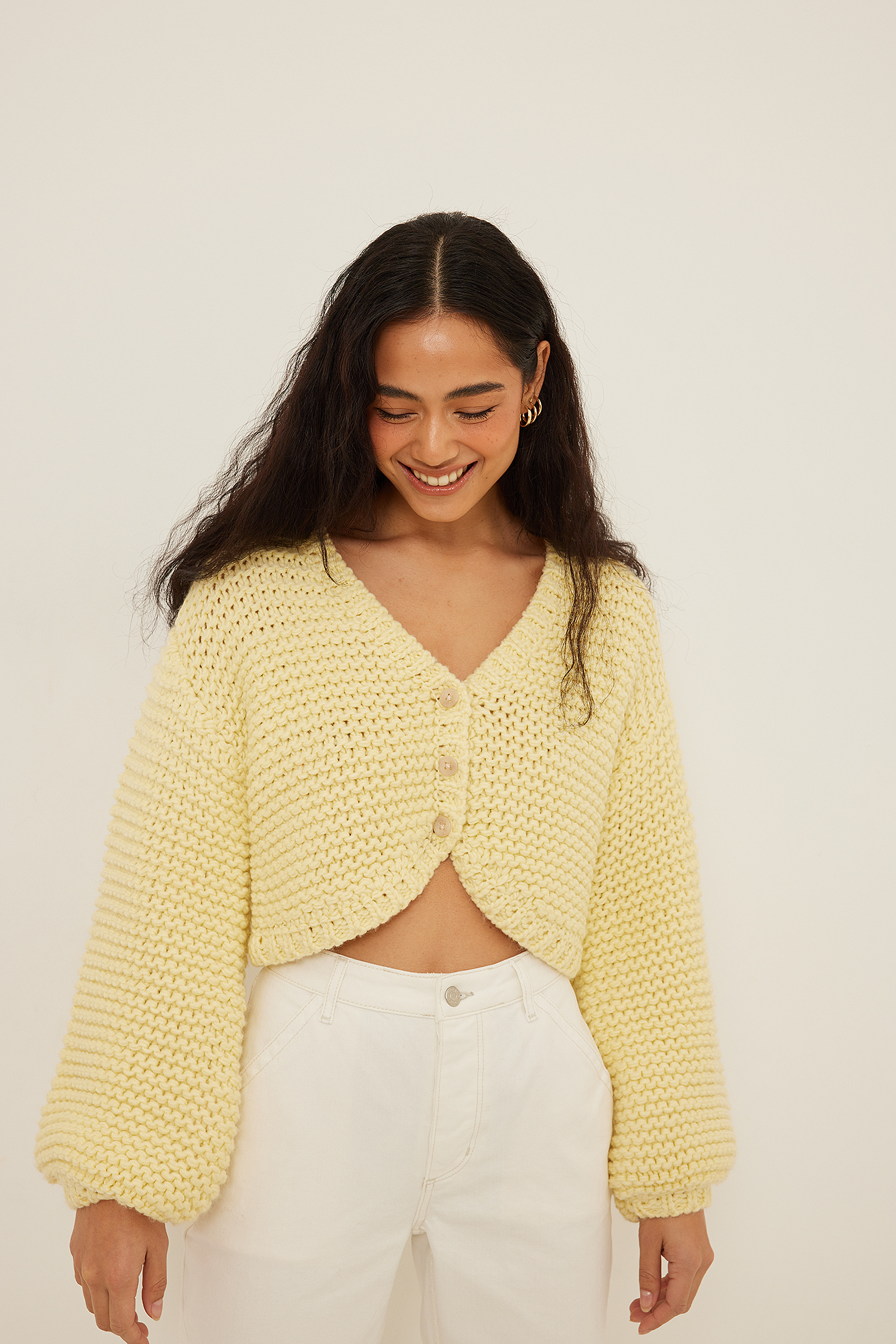 Light Yellow Cardigan surdimensionné épais en tricot