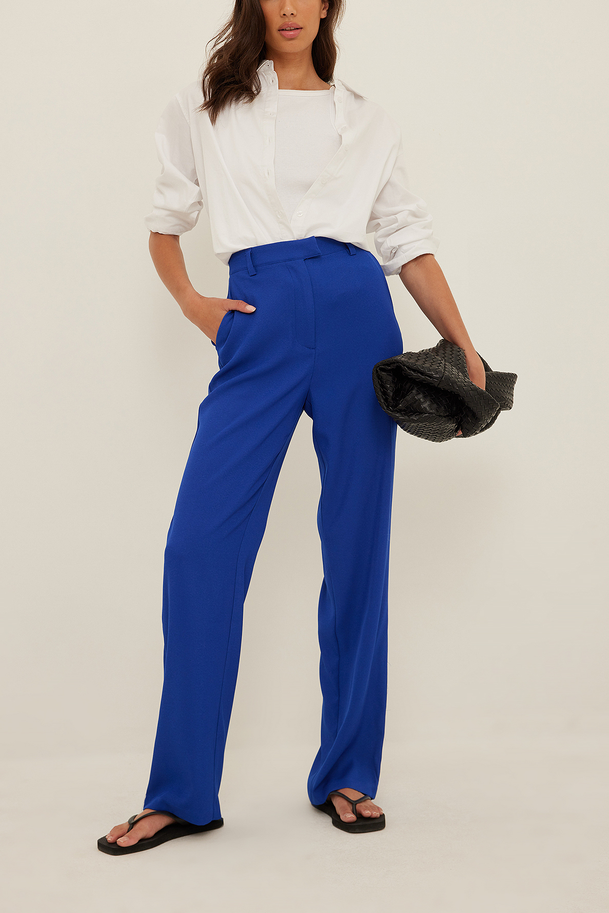 Blue Pantalon de costume taille haute