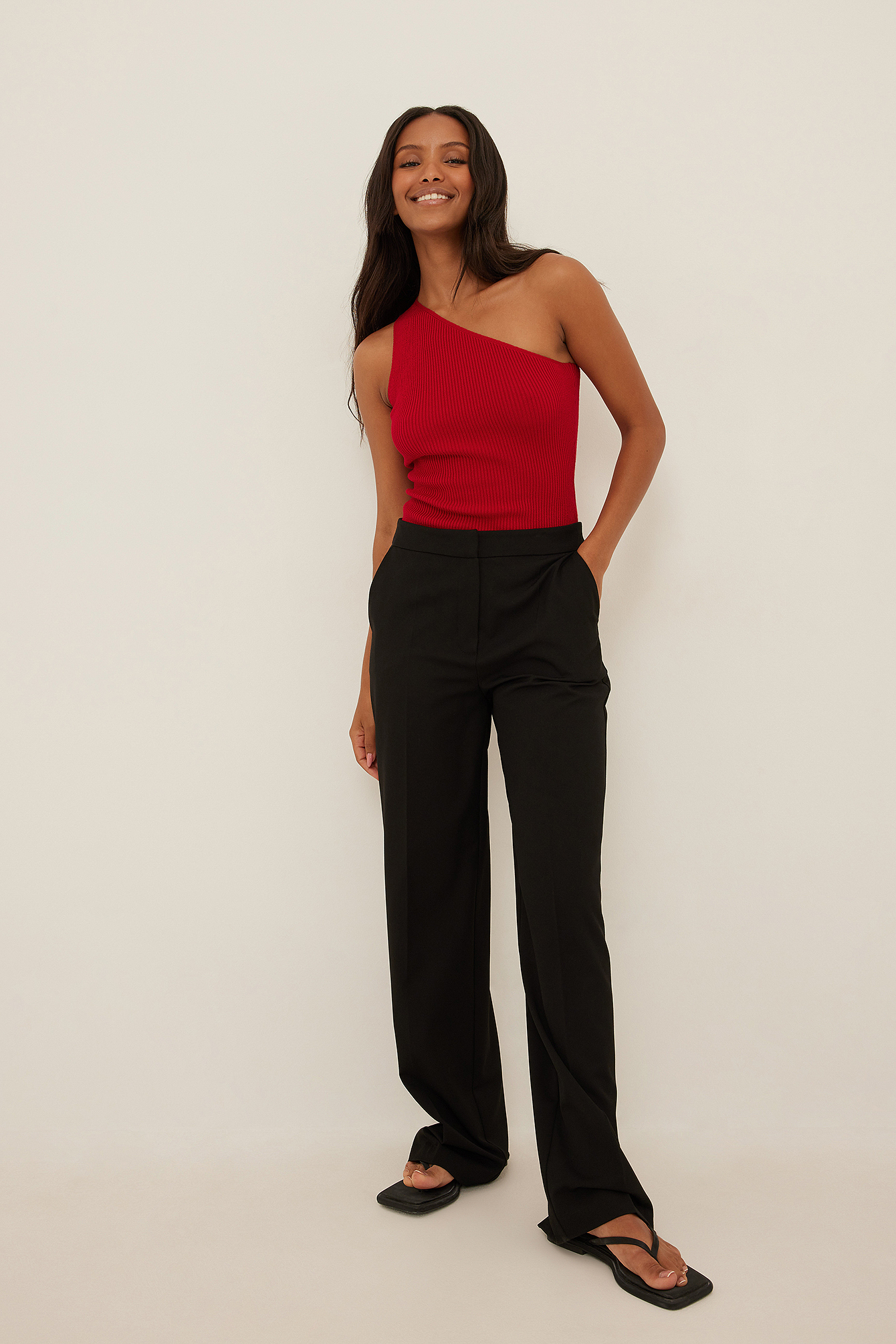 Rib Knitted One Shoulder Top Outfit