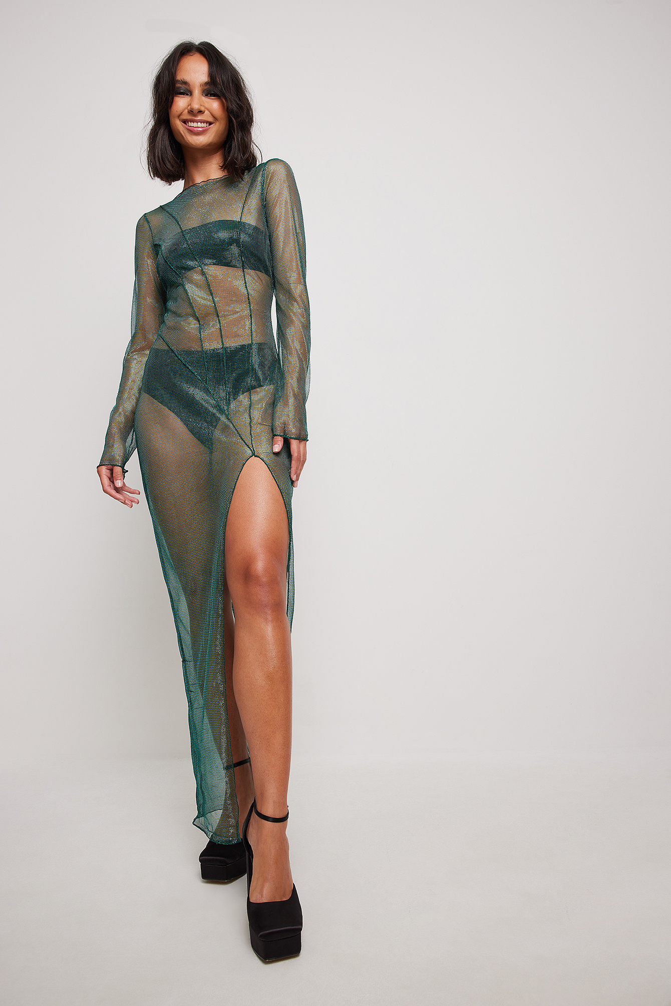 Net Fabric High Slit Maxi Dress Outfit