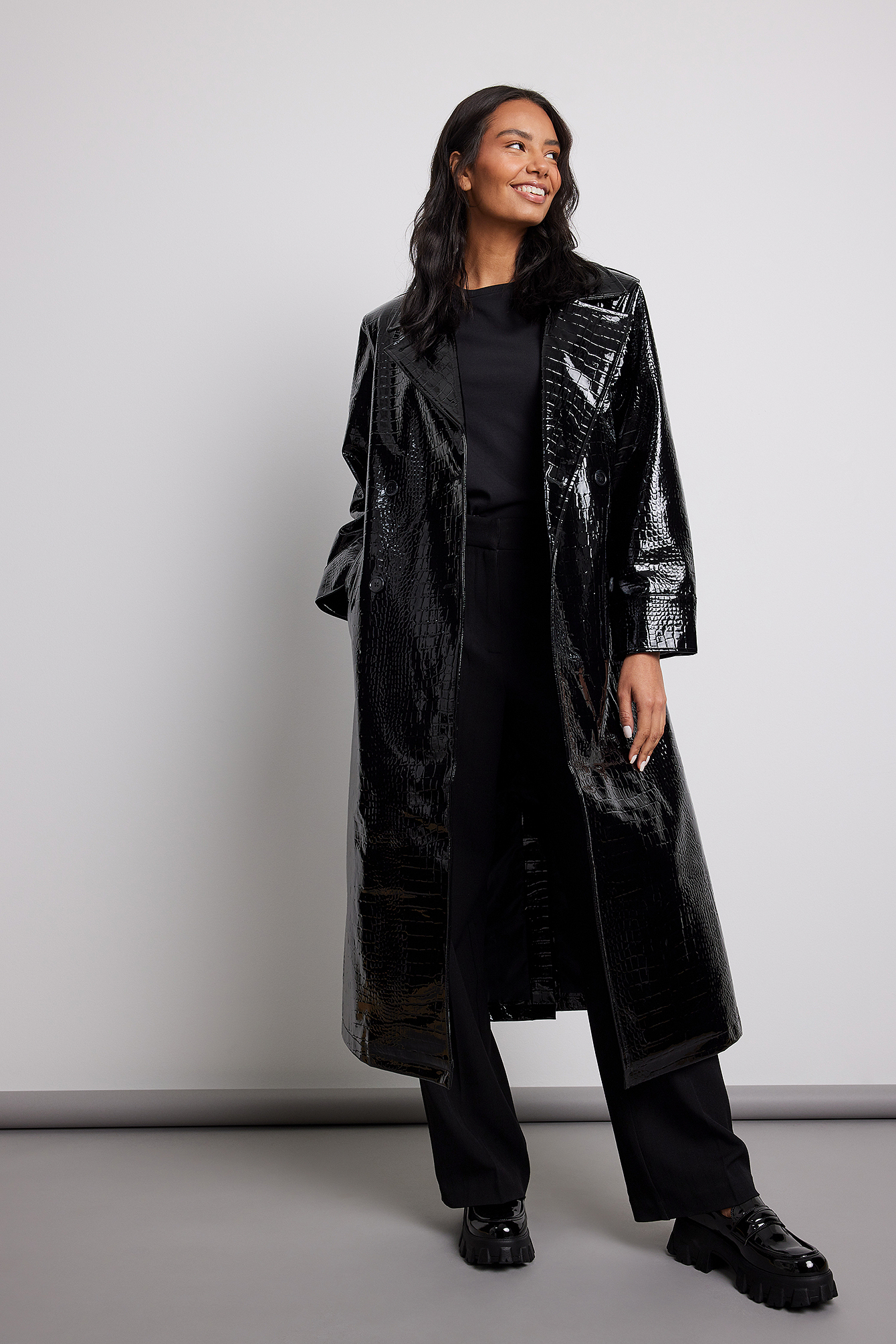 Black Manteau oversize en simili cuir effet croco