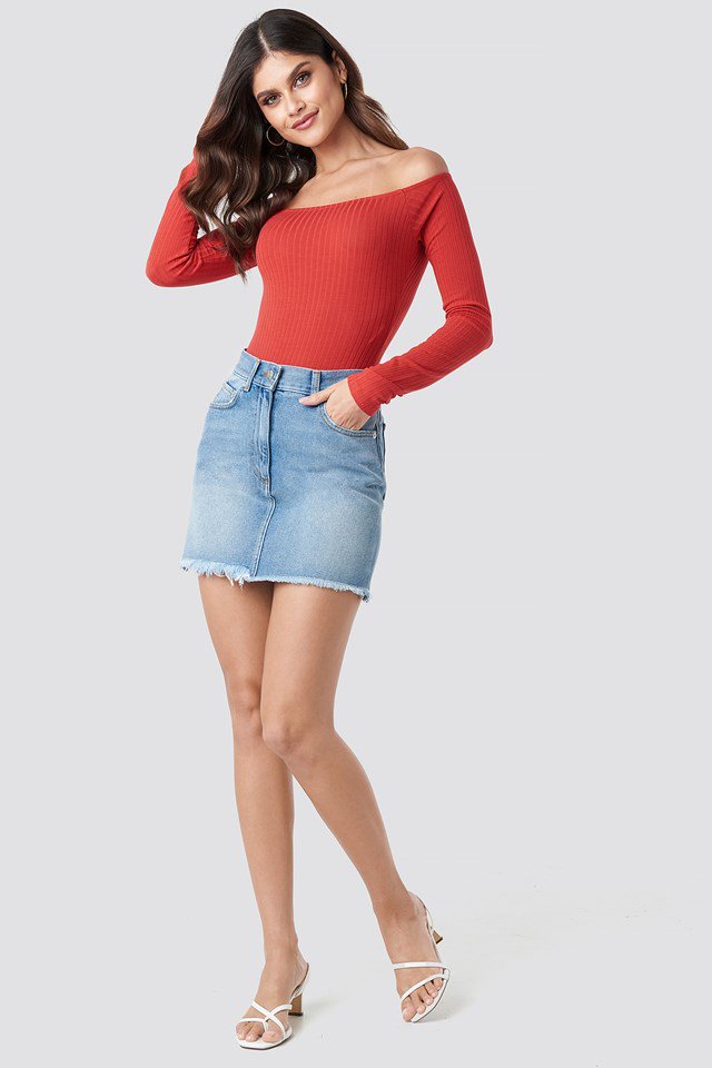 Ribbed Off Shoulder Body Red Outfit