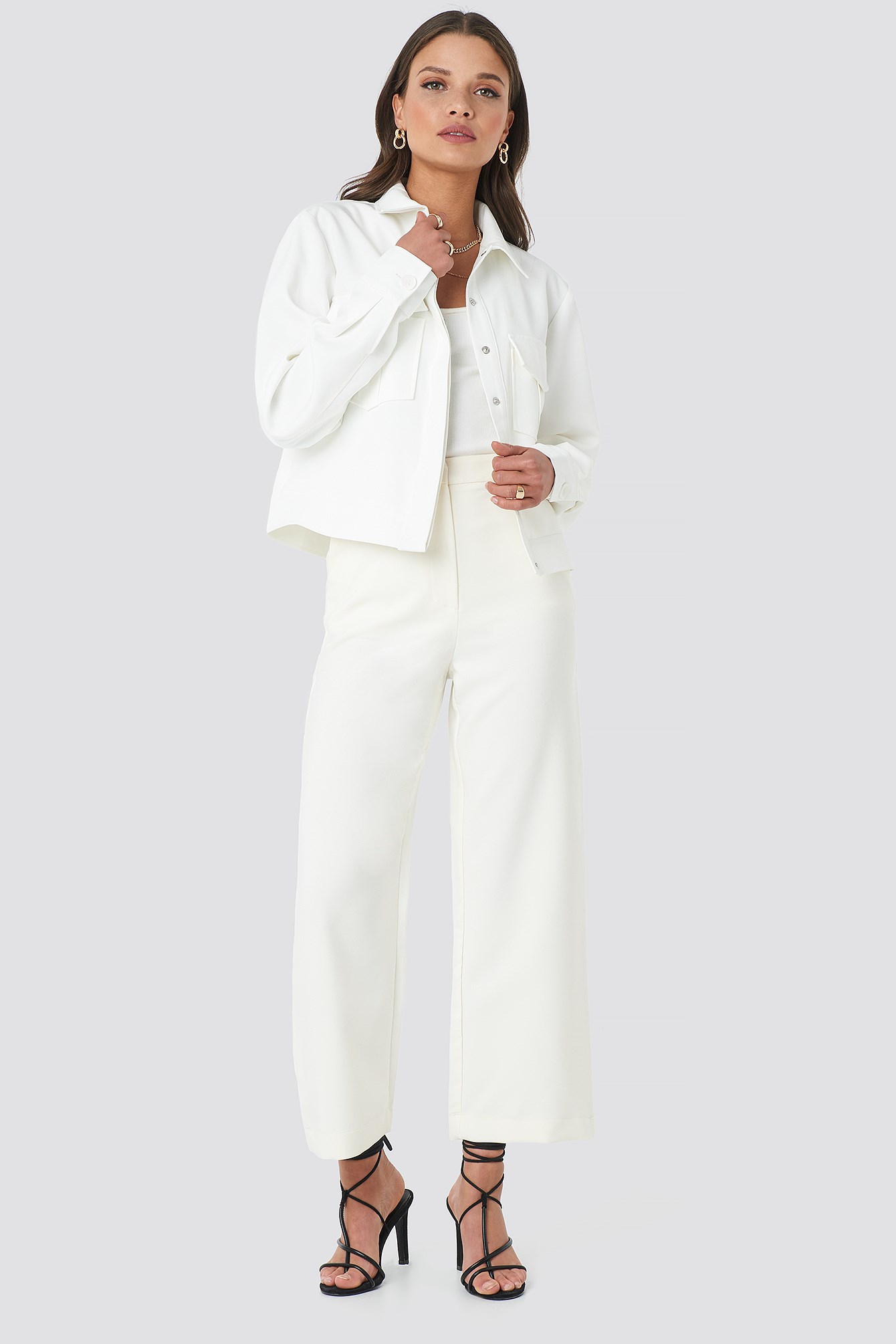 Front Pocket Jacket White Outfit