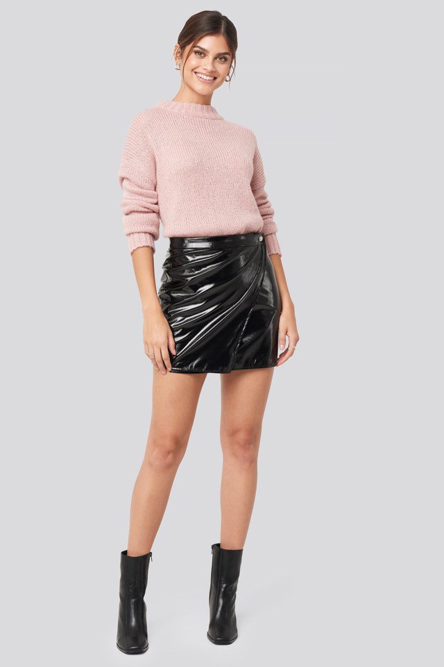 Black Faux Leather Casual Skirt