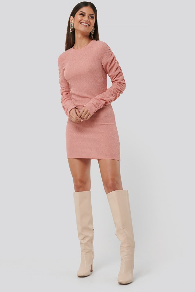 Dusty Dark Pink Ribbed Short Sleeve Dress