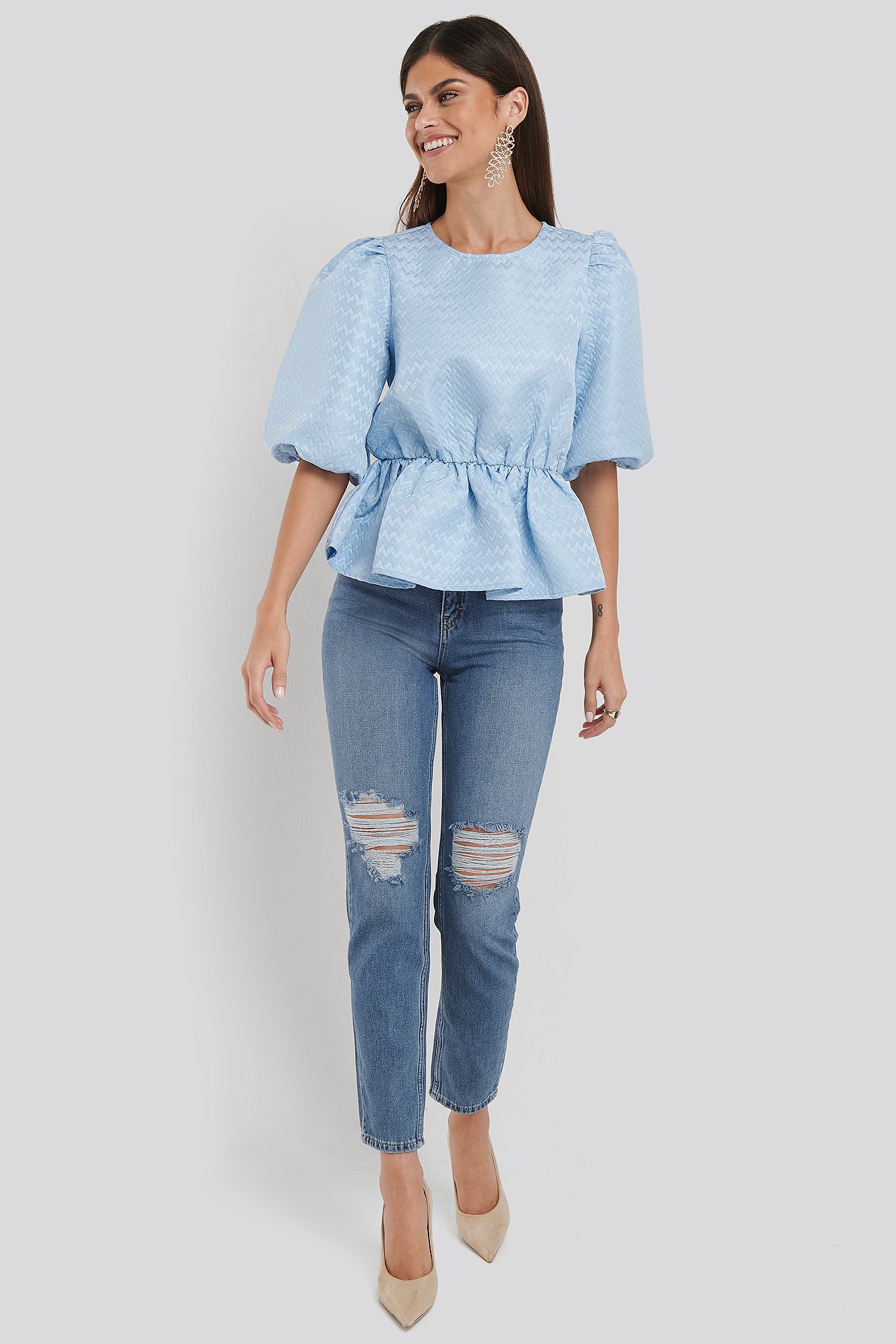 White Structured Puff Blouse